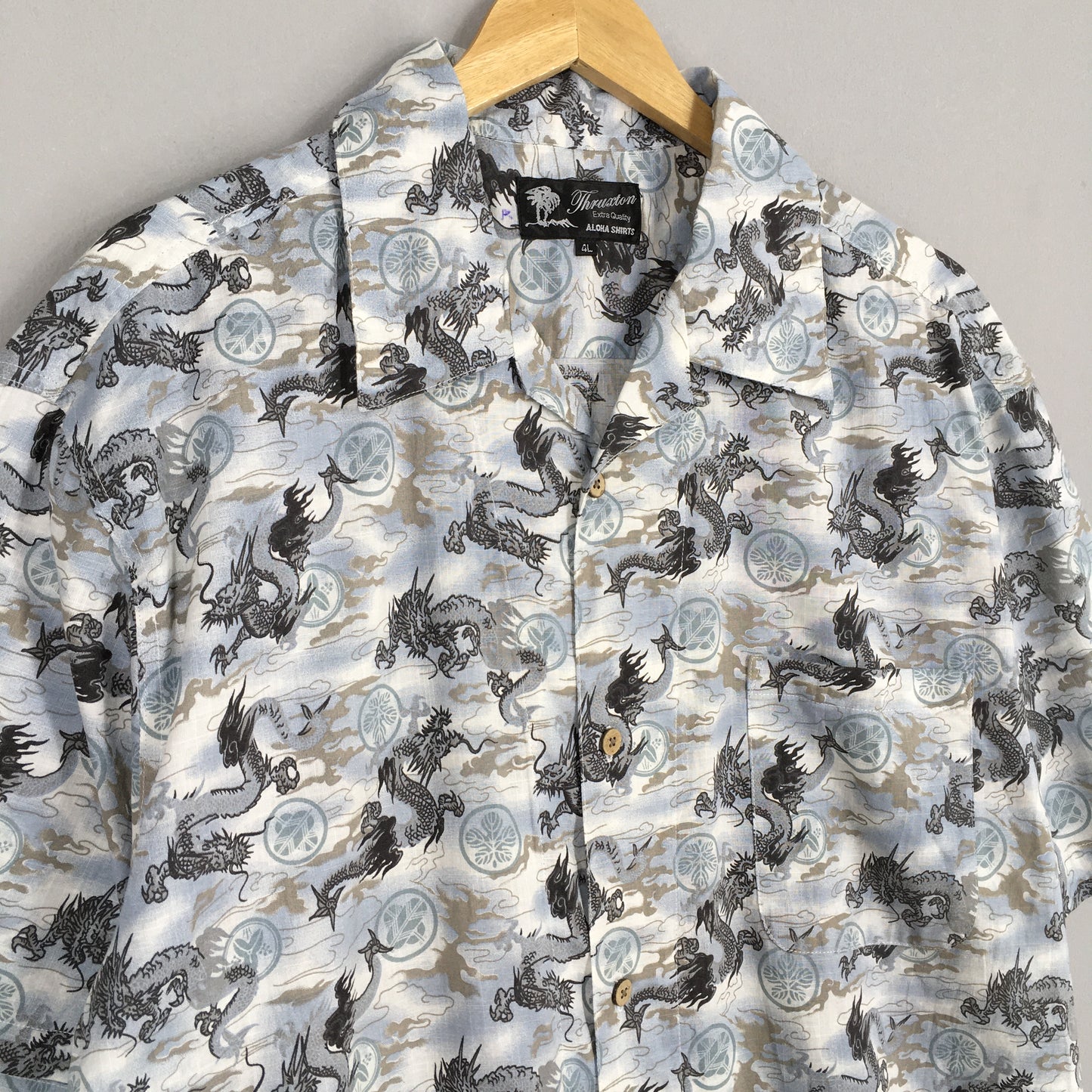 Hawaiian Japanese Dragon Raijin Cotton Shirt XLarge