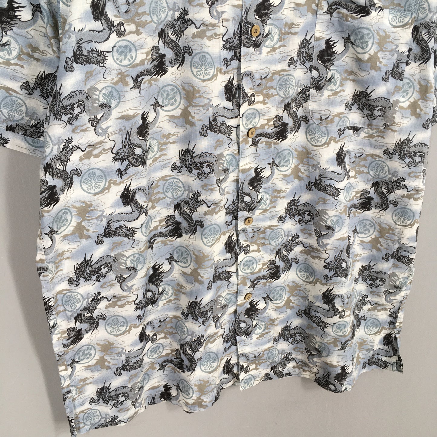 Hawaiian Japanese Dragon Raijin Cotton Shirt XLarge