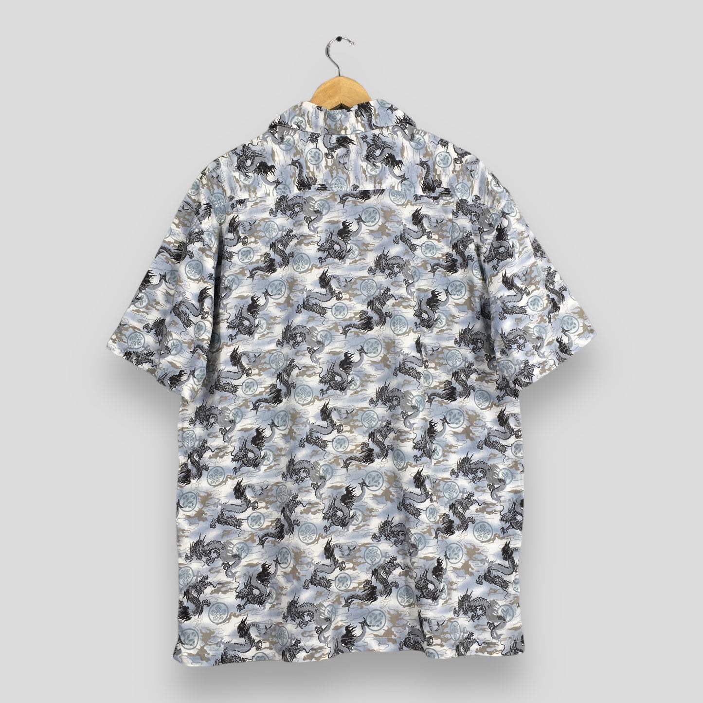 Hawaiian Japanese Dragon Raijin Cotton Shirt XLarge