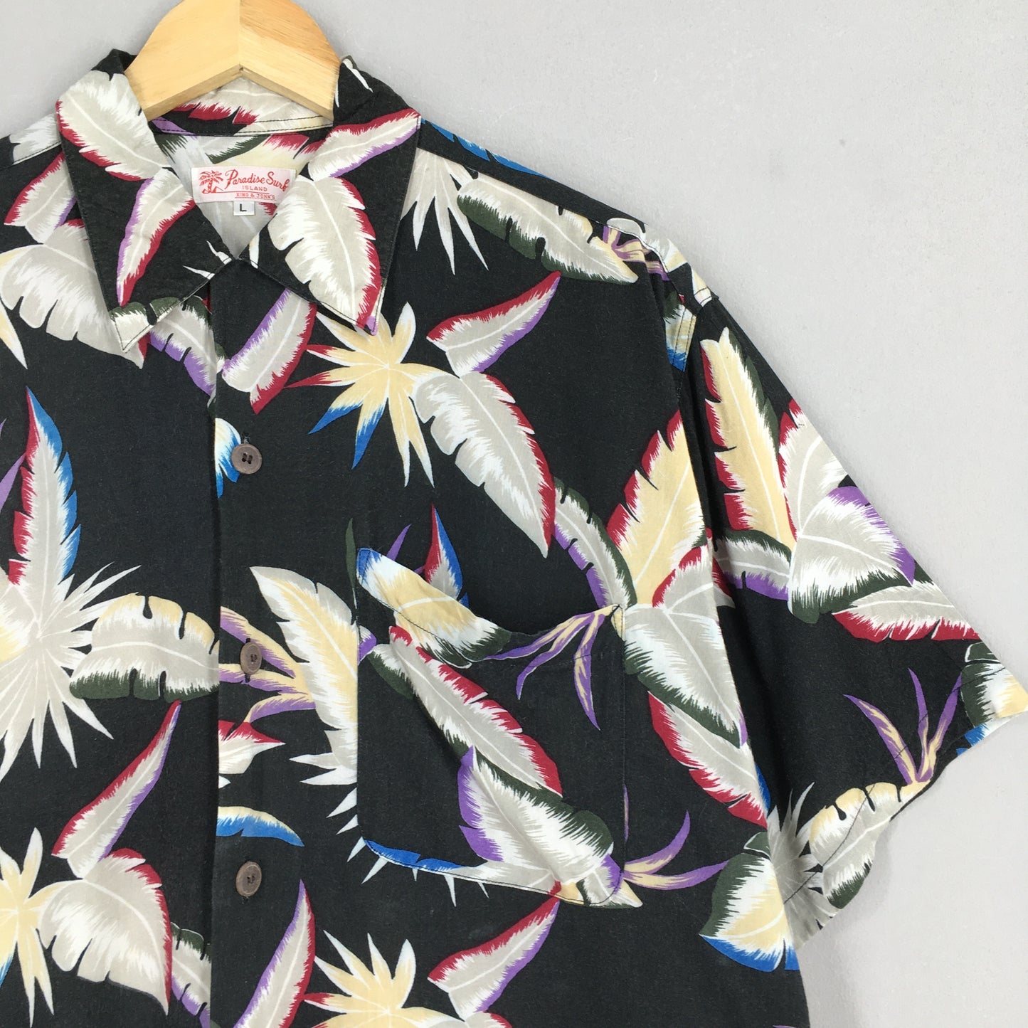 Vintage Paradise Surf Leaves Hawaii Aloha Shirts Large