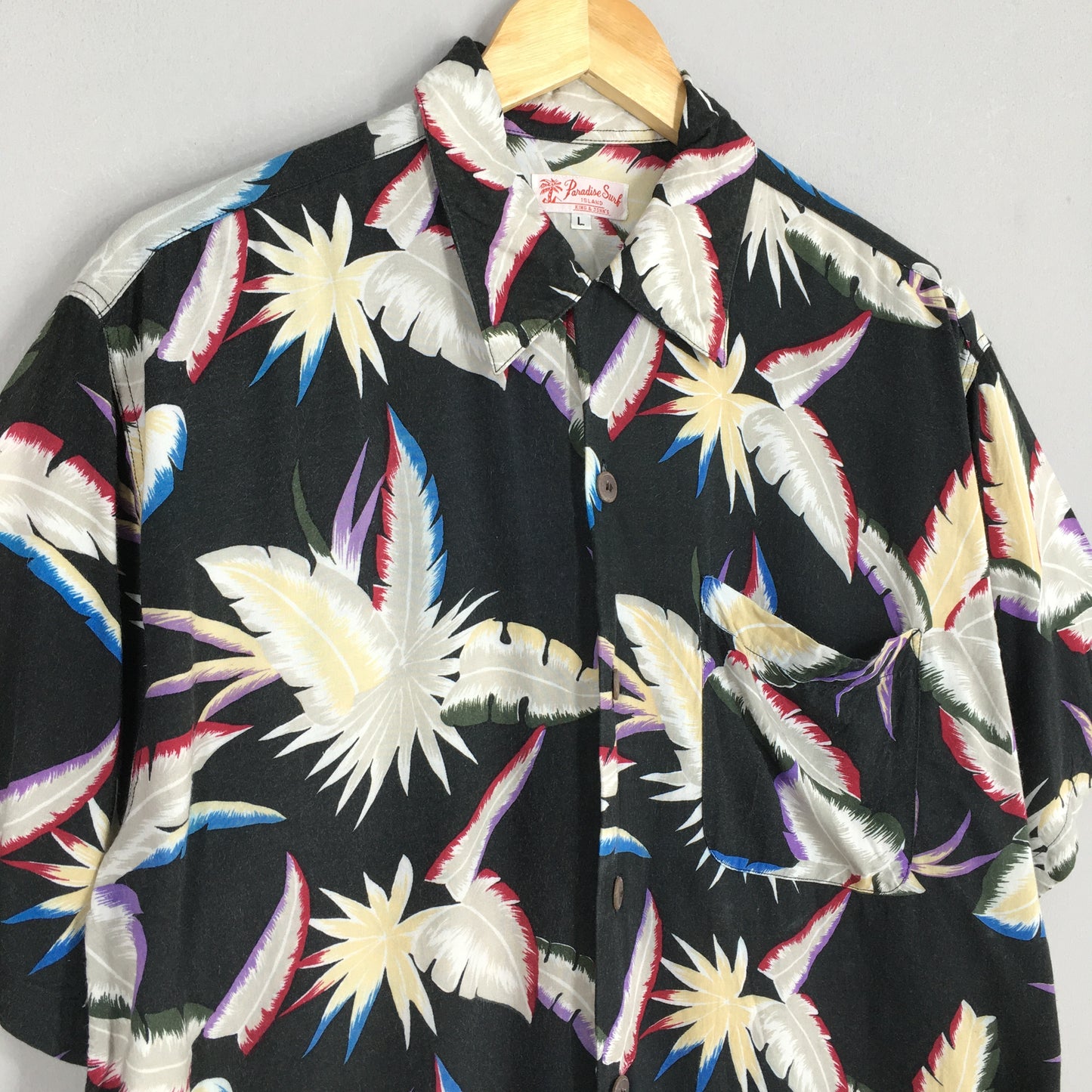 Vintage Paradise Surf Leaves Hawaii Aloha Shirts Large