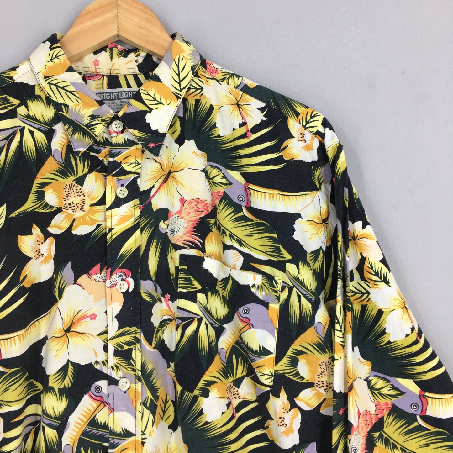 Vintage Parrots Flower Tropical Hawaii Shirt Medium