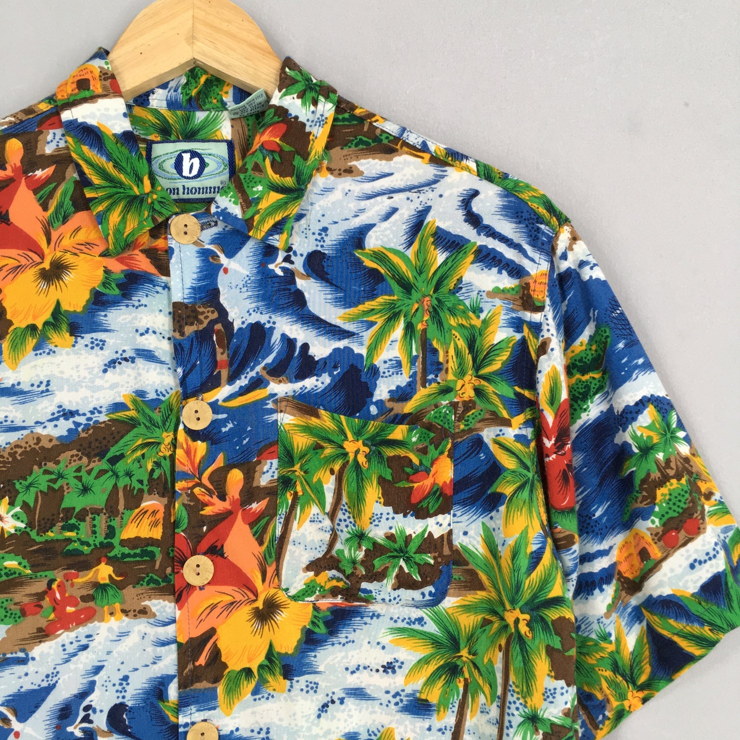 Hawaiian Coconut Tree Beach View Button Up Shirt Small