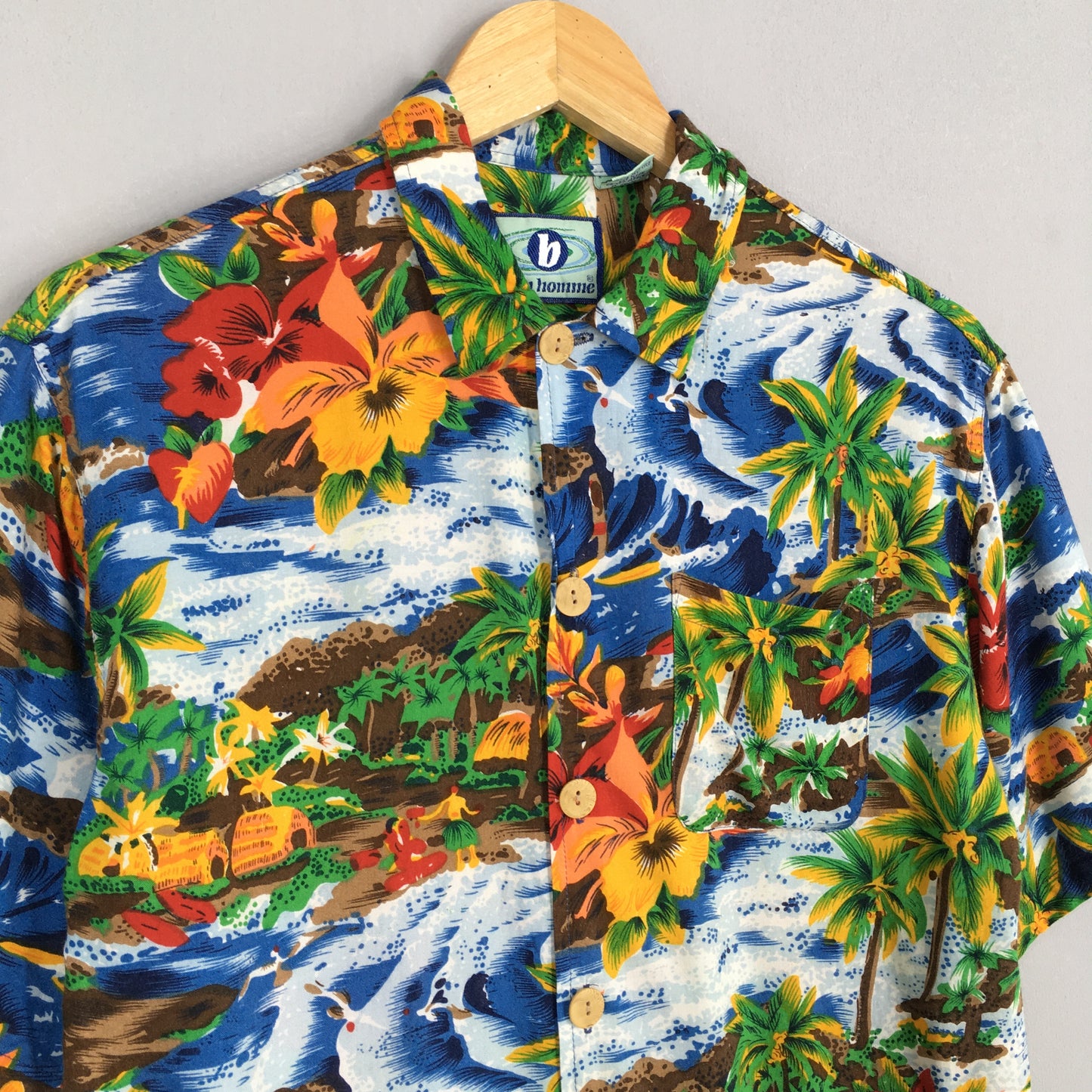 Hawaiian Coconut Tree Beach View Button Up Shirt Small