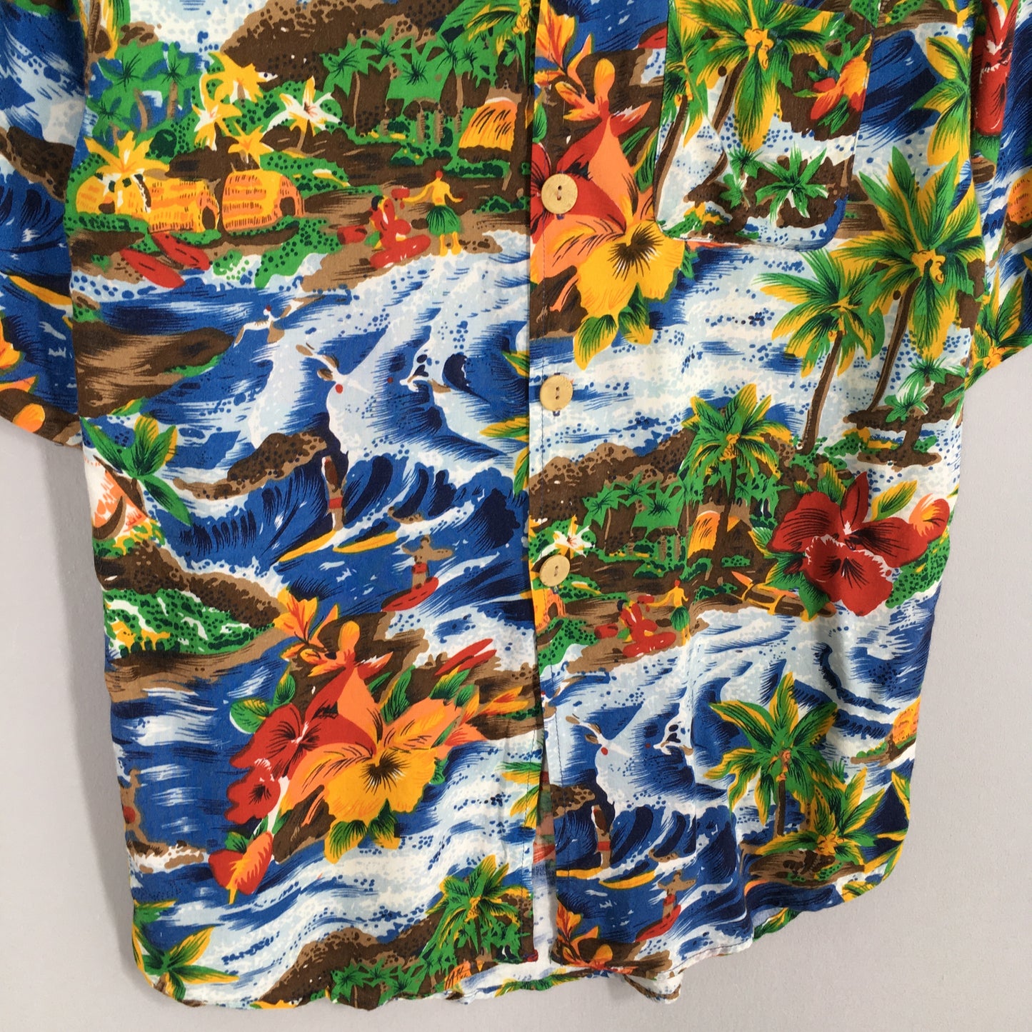 Hawaiian Coconut Tree Beach View Button Up Shirt Small