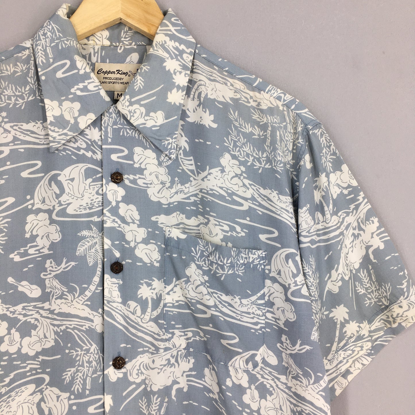 Vintage Iolani Copper King Beach View Aloha Rayon Shirt Medium