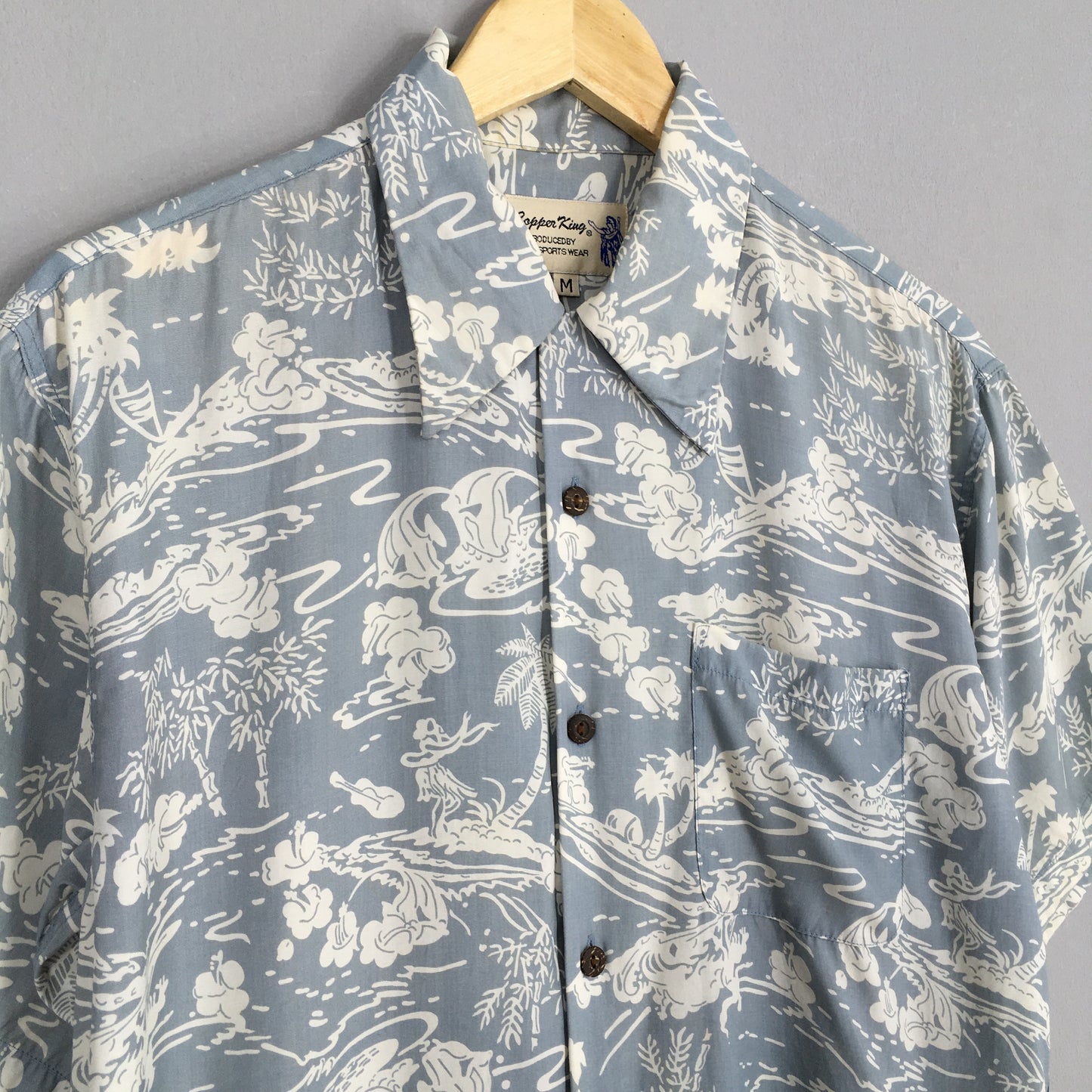 Vintage Iolani Copper King Beach View Aloha Rayon Shirt Medium