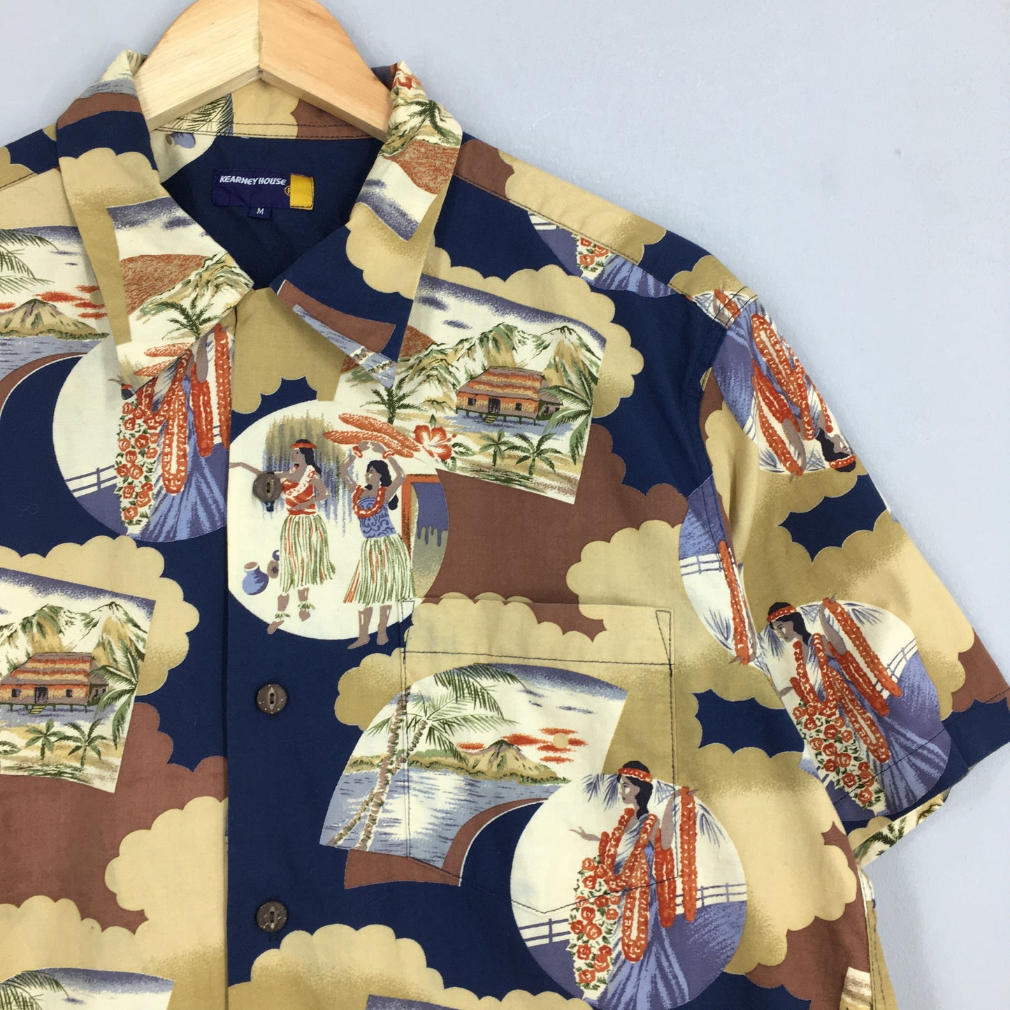 Kearney House Hula Girl Aloha Cotton Shirt Medium