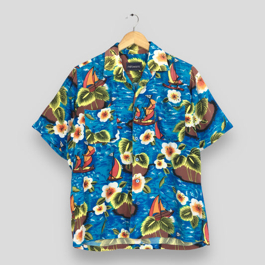 Hawaiian Sailing Beach Rayon Shirt Medium