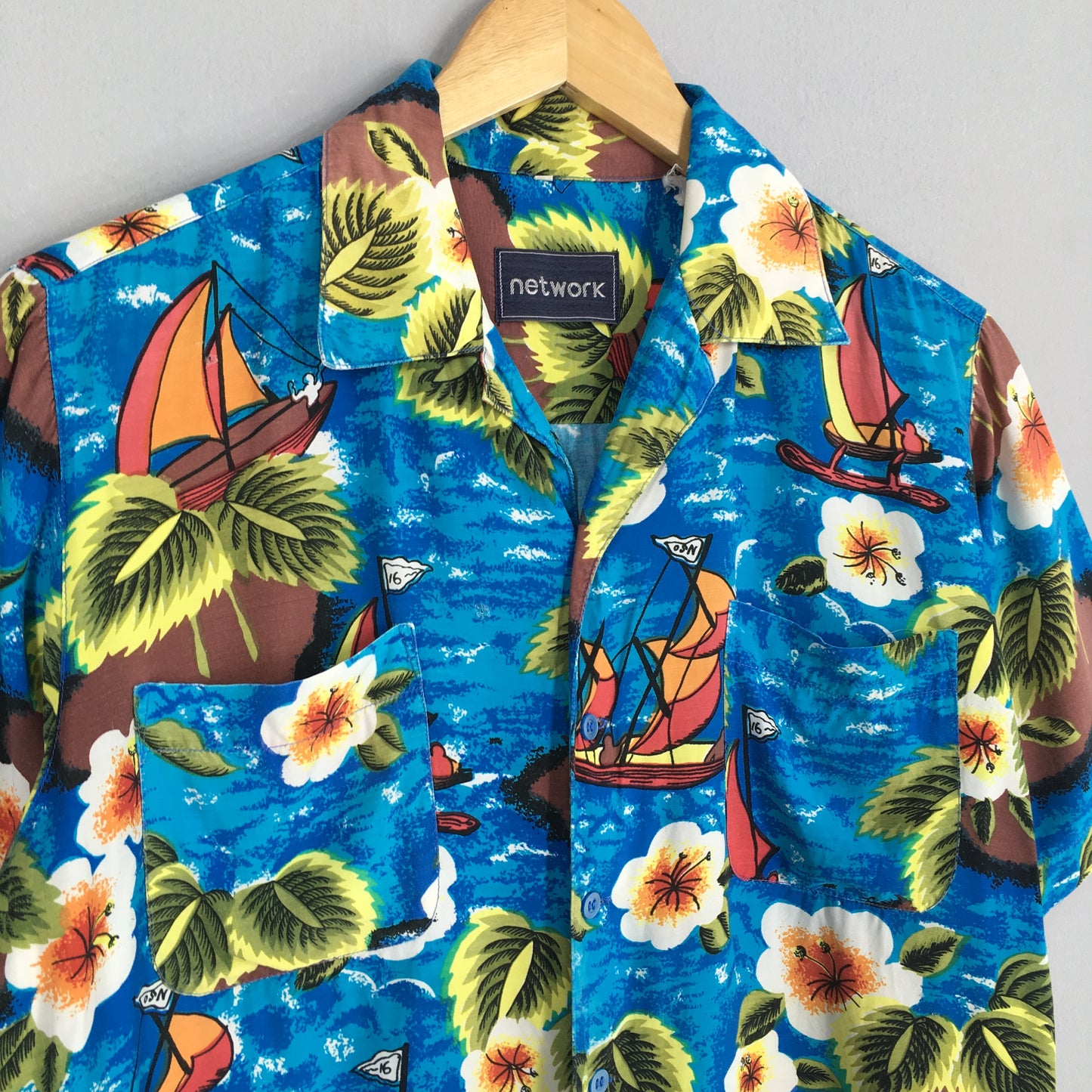 Hawaiian Sailing Beach Rayon Shirt Medium