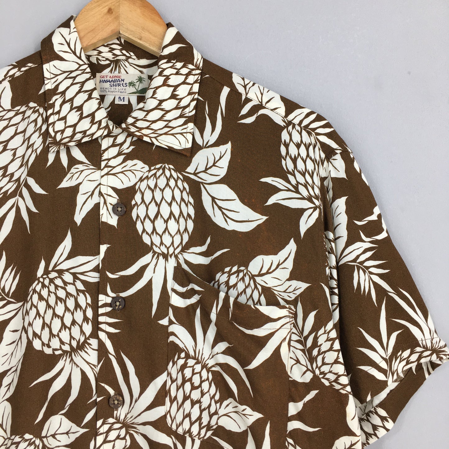 Hawaiian Pineapples Aloha Tropical Rayon Shirt Medium