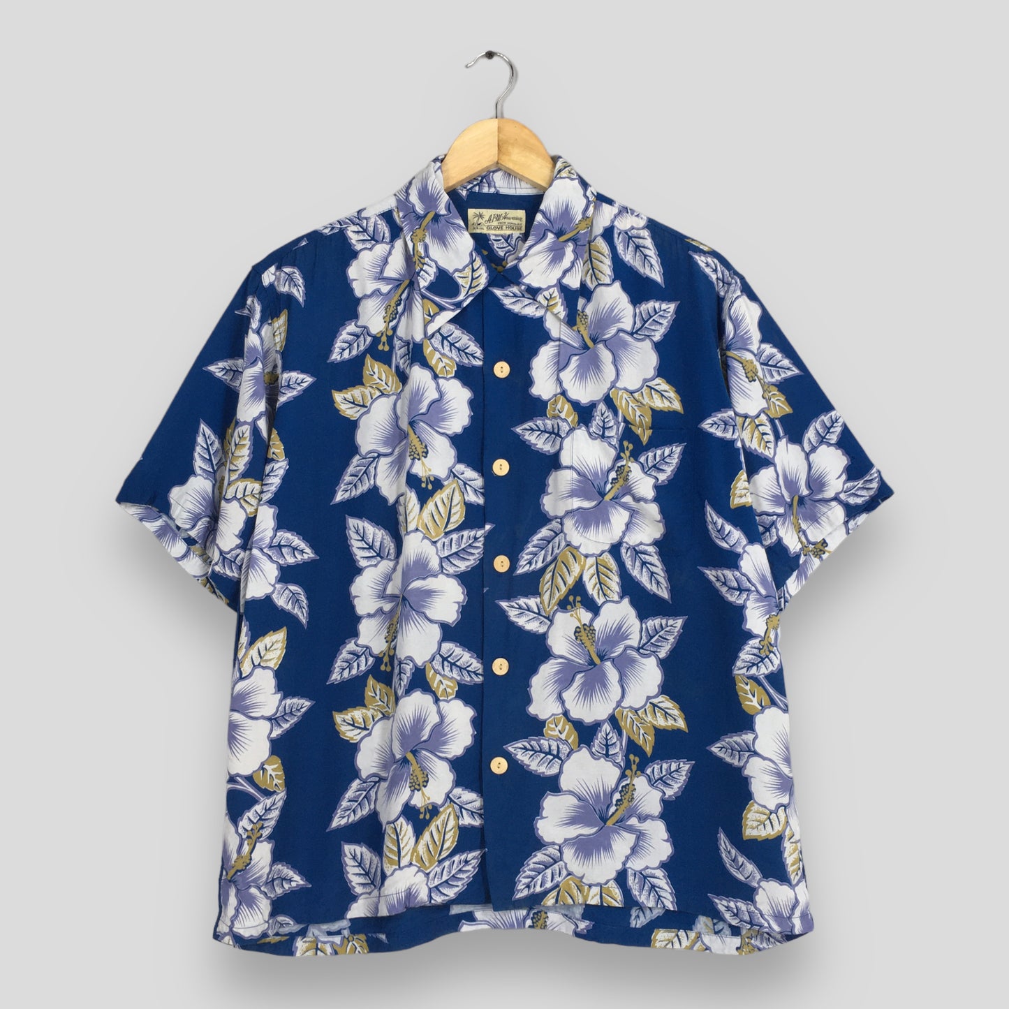 Glove House Japan Hawaiian Hibiscus Flower Tropical Hawaii Shirt Medium