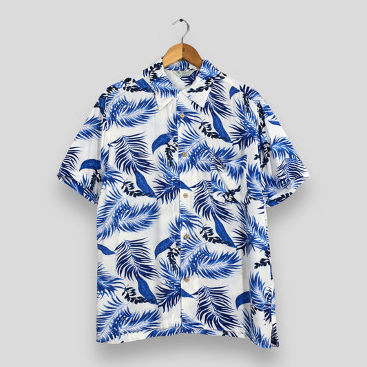 Aloha Wear Floral Rayon Shirt Large Overprint Funky Blue Tropical