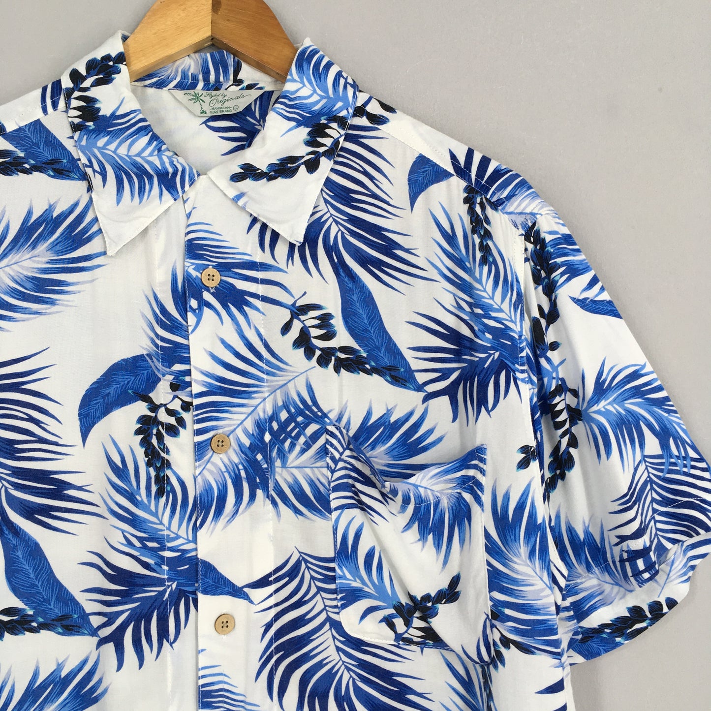 Aloha Wear Floral Rayon Shirt Large Overprint Funky Blue Tropical