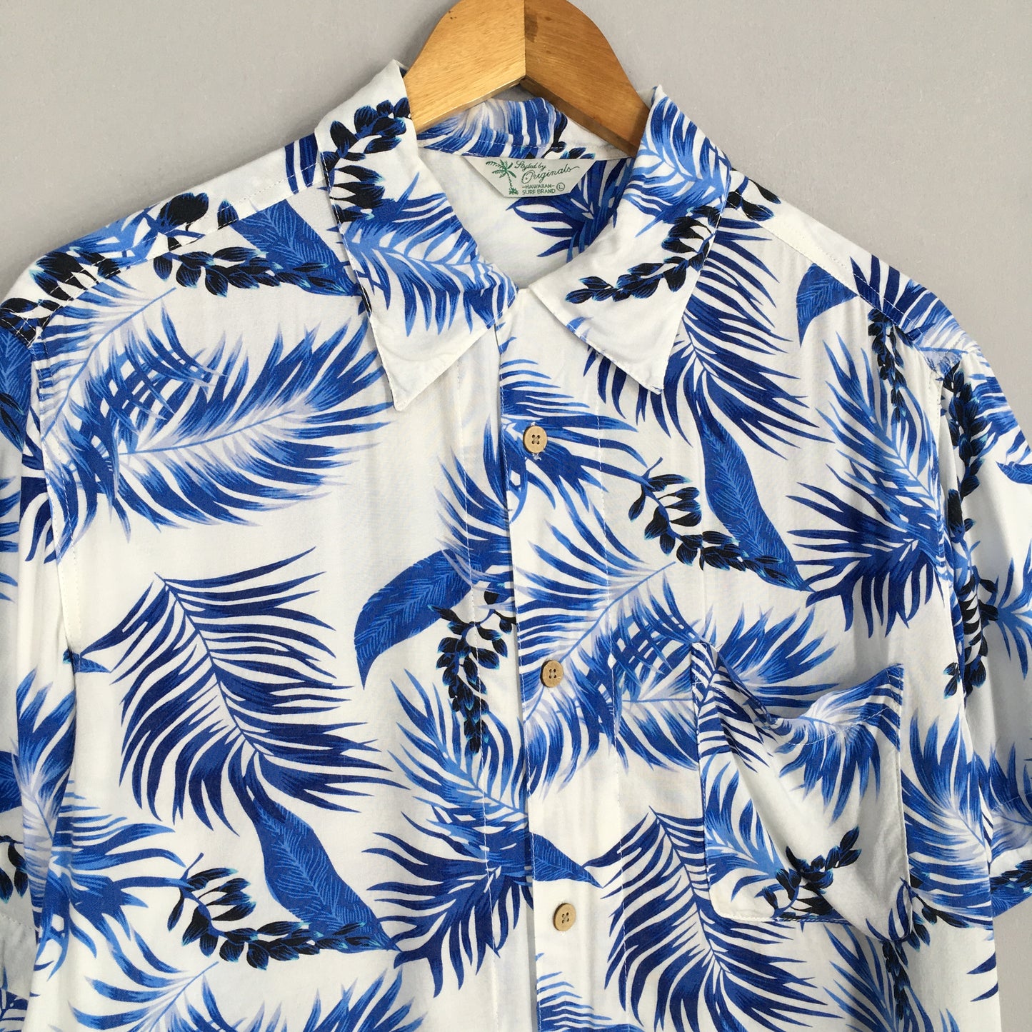 Aloha Wear Floral Rayon Shirt Large Overprint Funky Blue Tropical