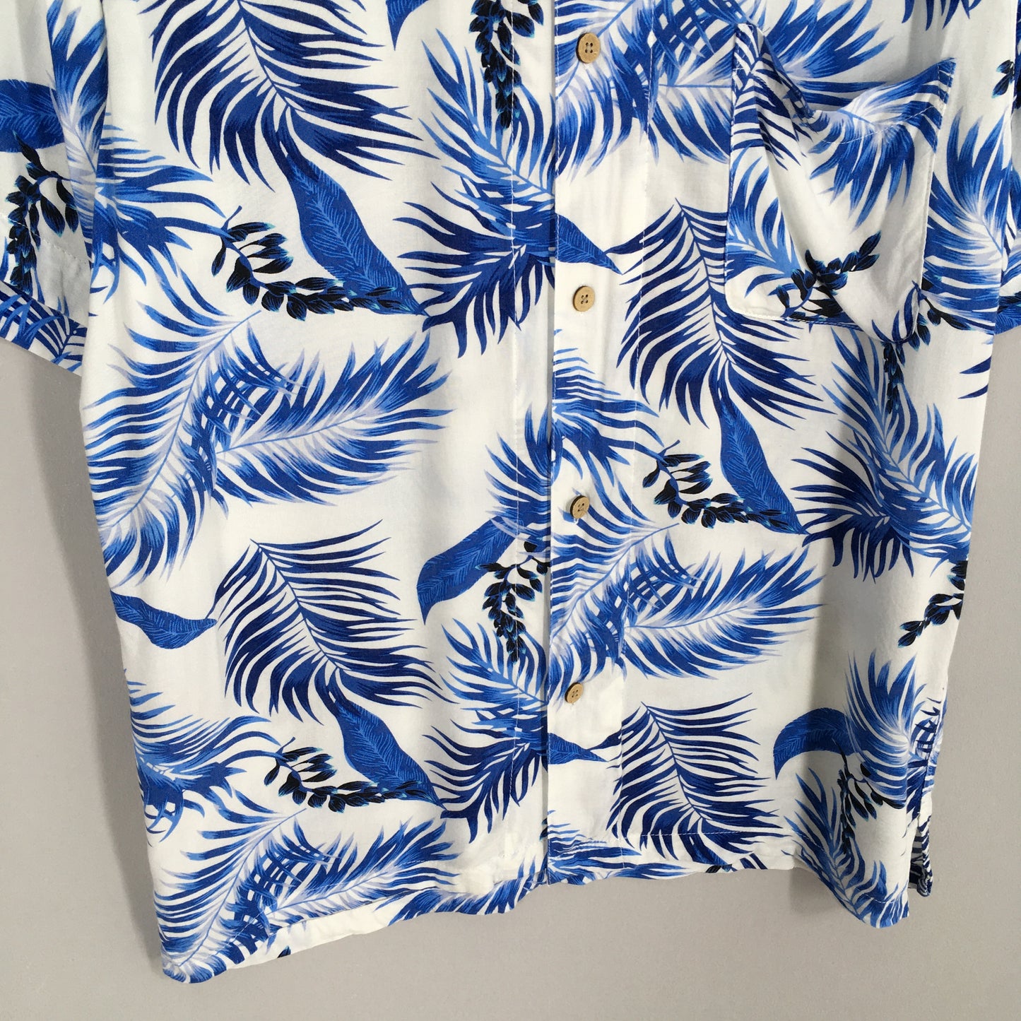 Aloha Wear Floral Rayon Shirt Large Overprint Funky Blue Tropical