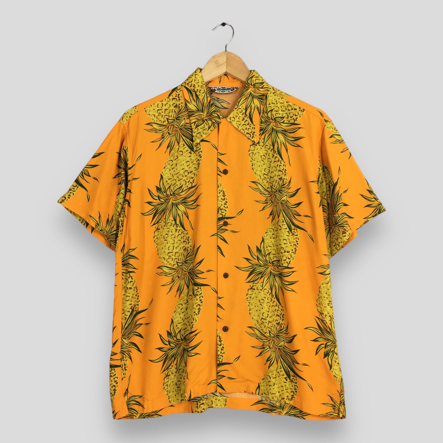 Hawaiian Pineapples Yellow Aloha Tropical Shirt Medium