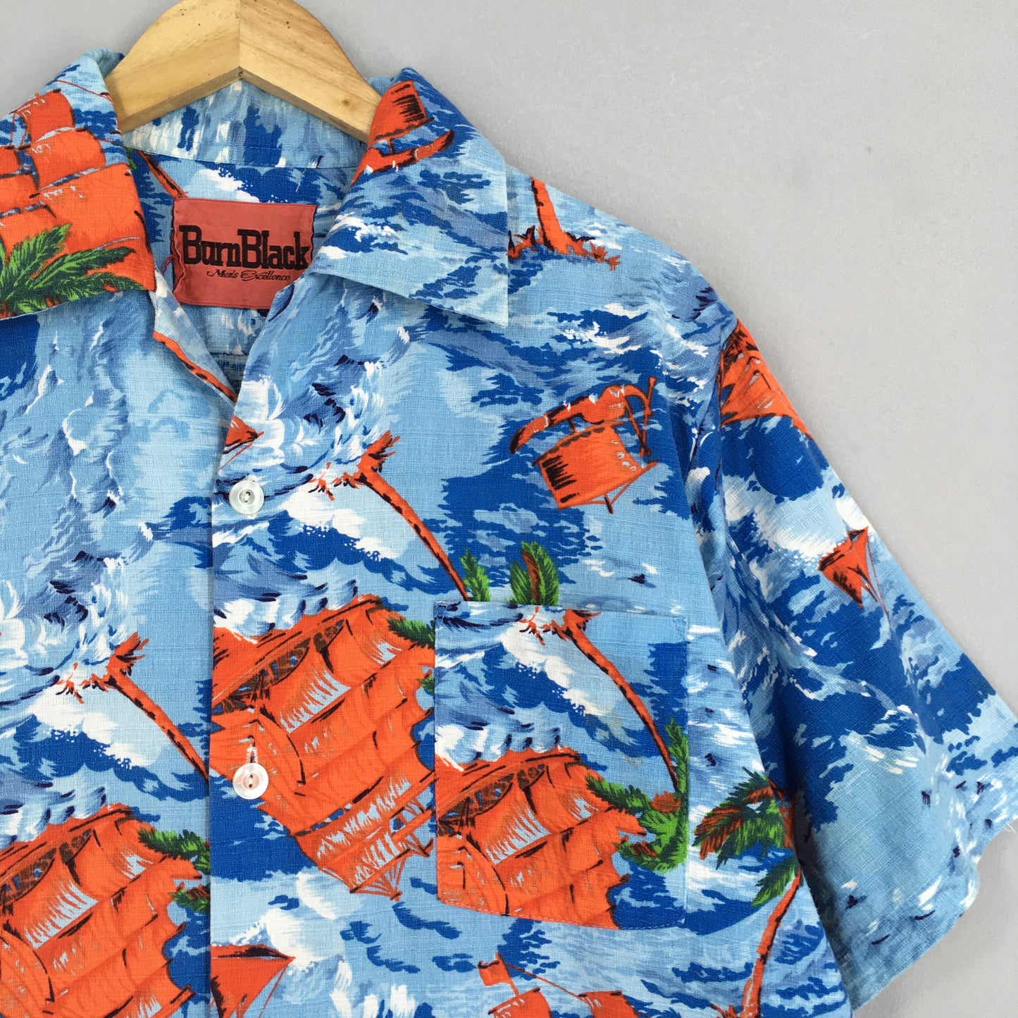 Japanese Hawaiian Sailing Beach Ocean Wave Shirt Large