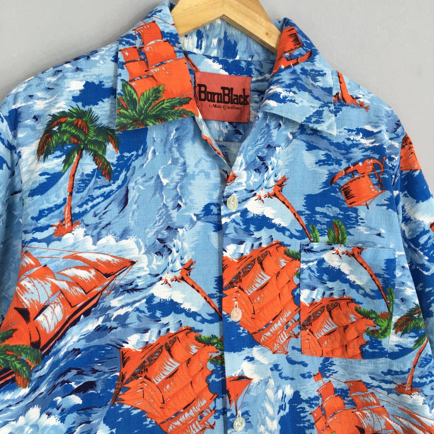 Japanese Hawaiian Sailing Beach Ocean Wave Shirt Large