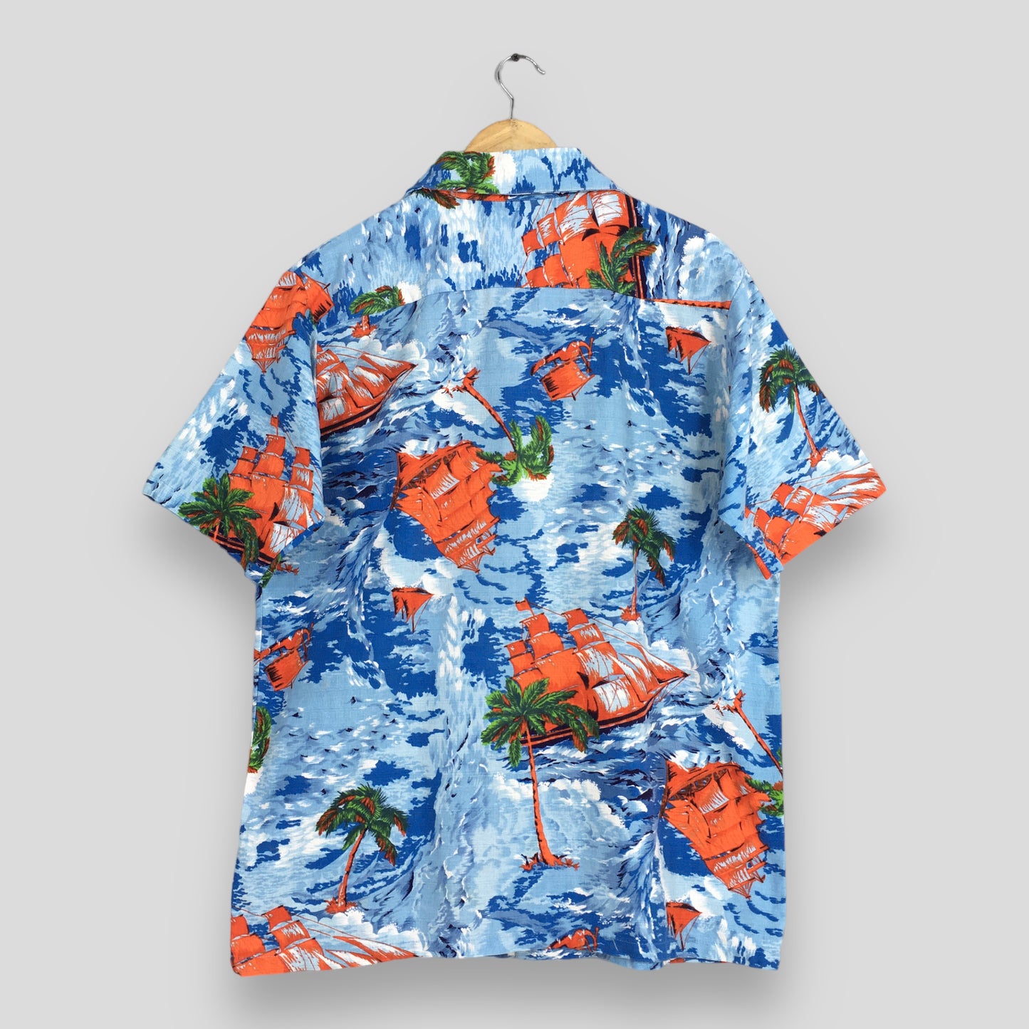 Japanese Hawaiian Sailing Beach Ocean Wave Shirt Large