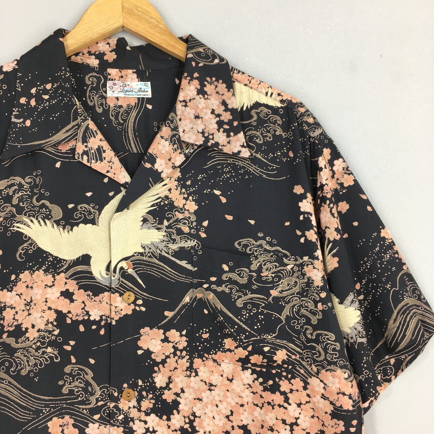 Hawaiian Japanese Sun Surf Phoenix Bird Rayon Shirt Large