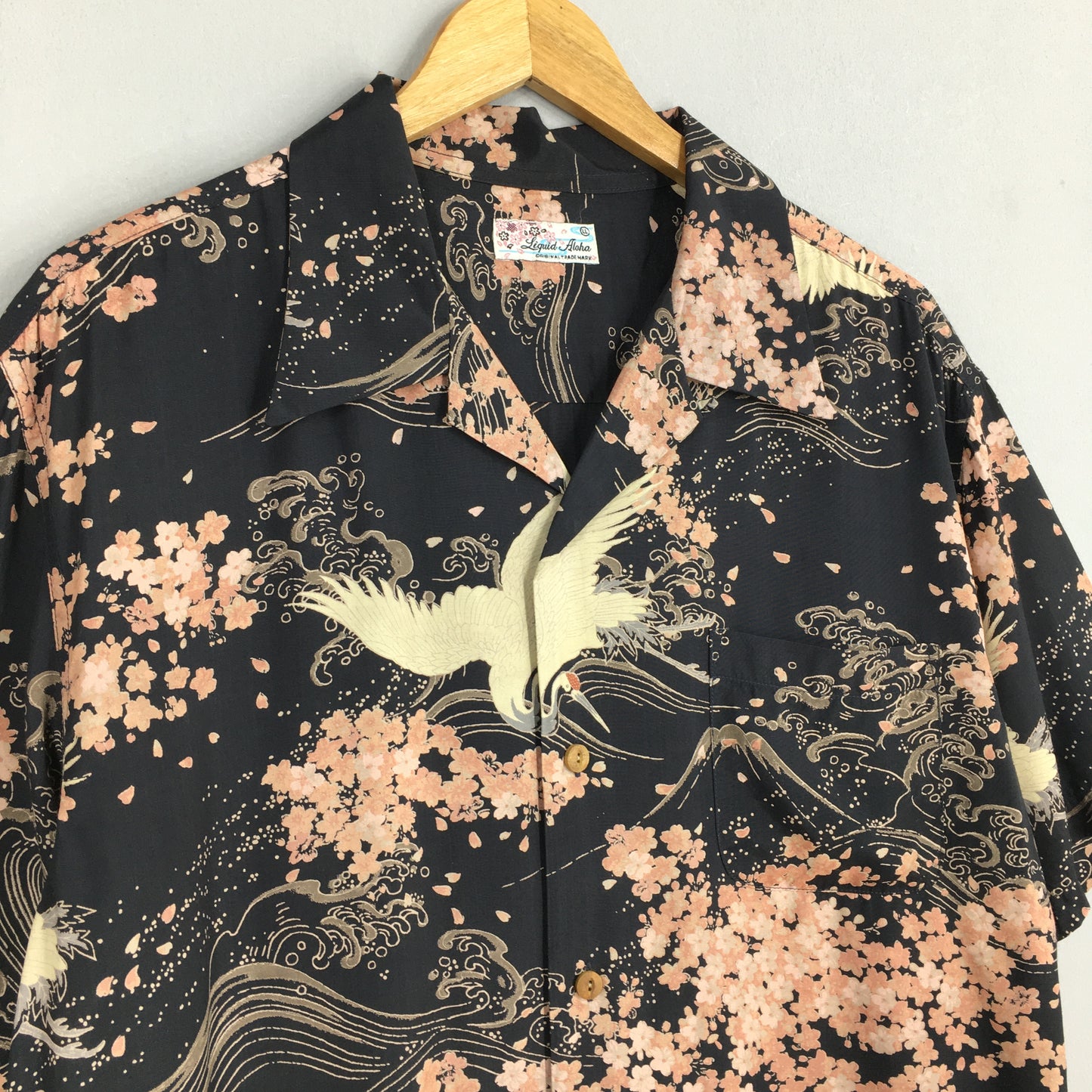 Hawaiian Japanese Sun Surf Phoenix Bird Rayon Shirt Large