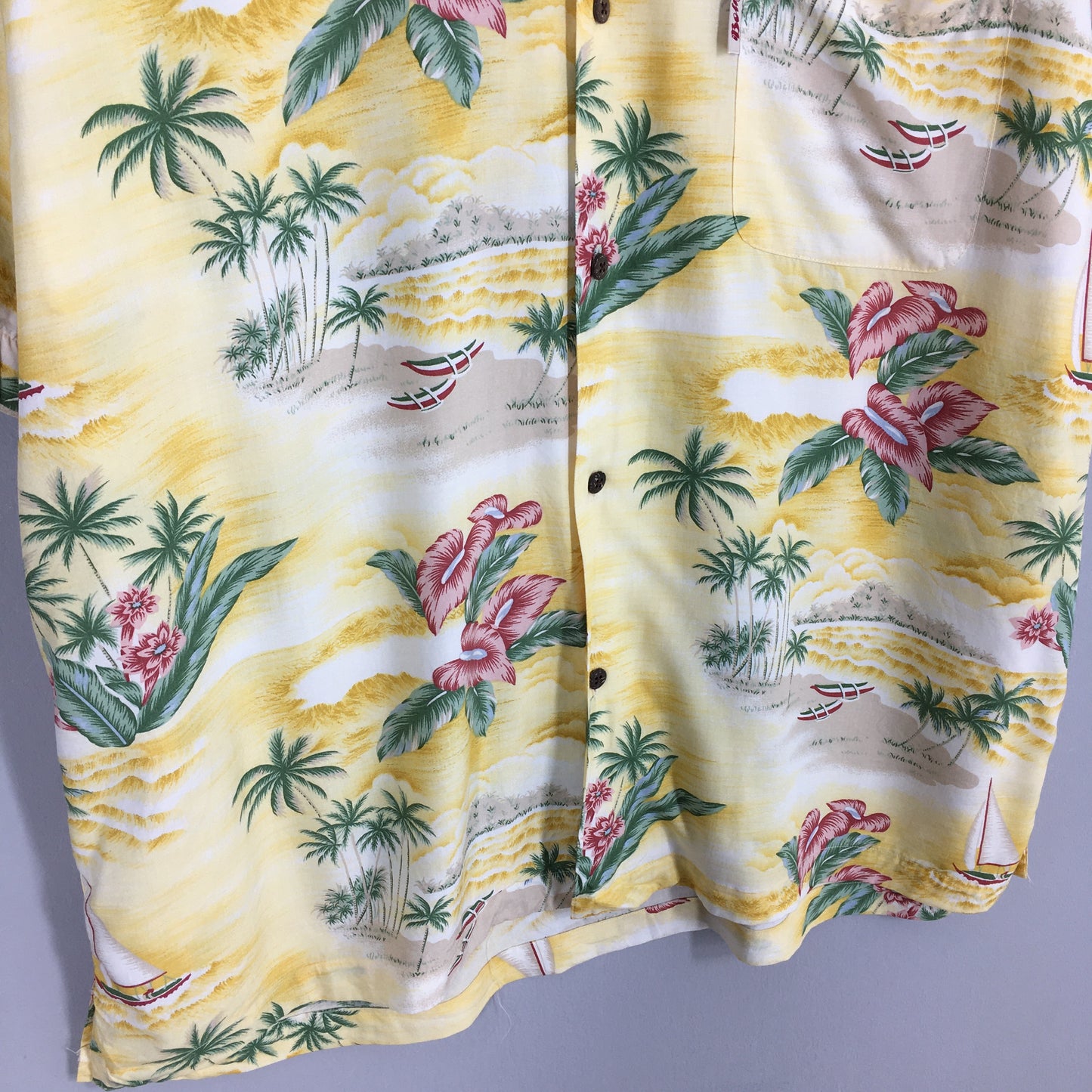 Hawaiian Lightning Bolt Aloha Coconut Tree Rayon Shirt Large