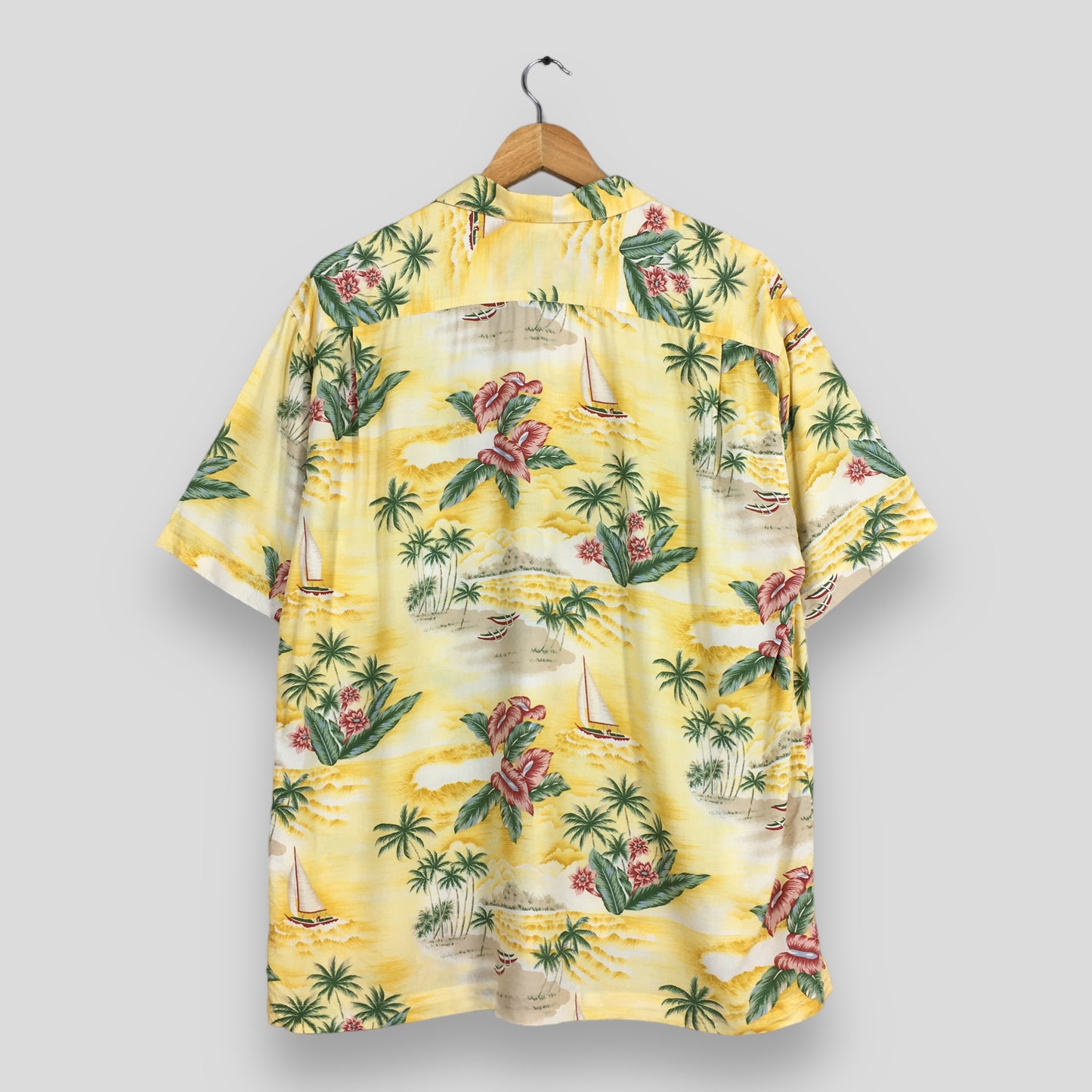 Hawaiian Lightning Bolt Aloha Coconut Tree Rayon Shirt Large