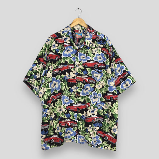 Reyn Spooner Joe Kealoha Floral Old Car Graphic Aloha Tropical Shirt