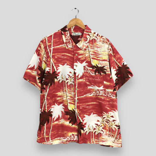 Hawaiian Aloha Coconut Tree Shirt Large Tropical