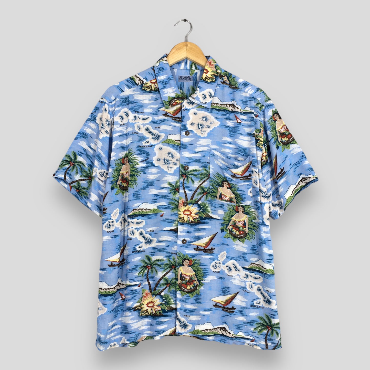 Living Island Palm Tree Aloha Shirt Large