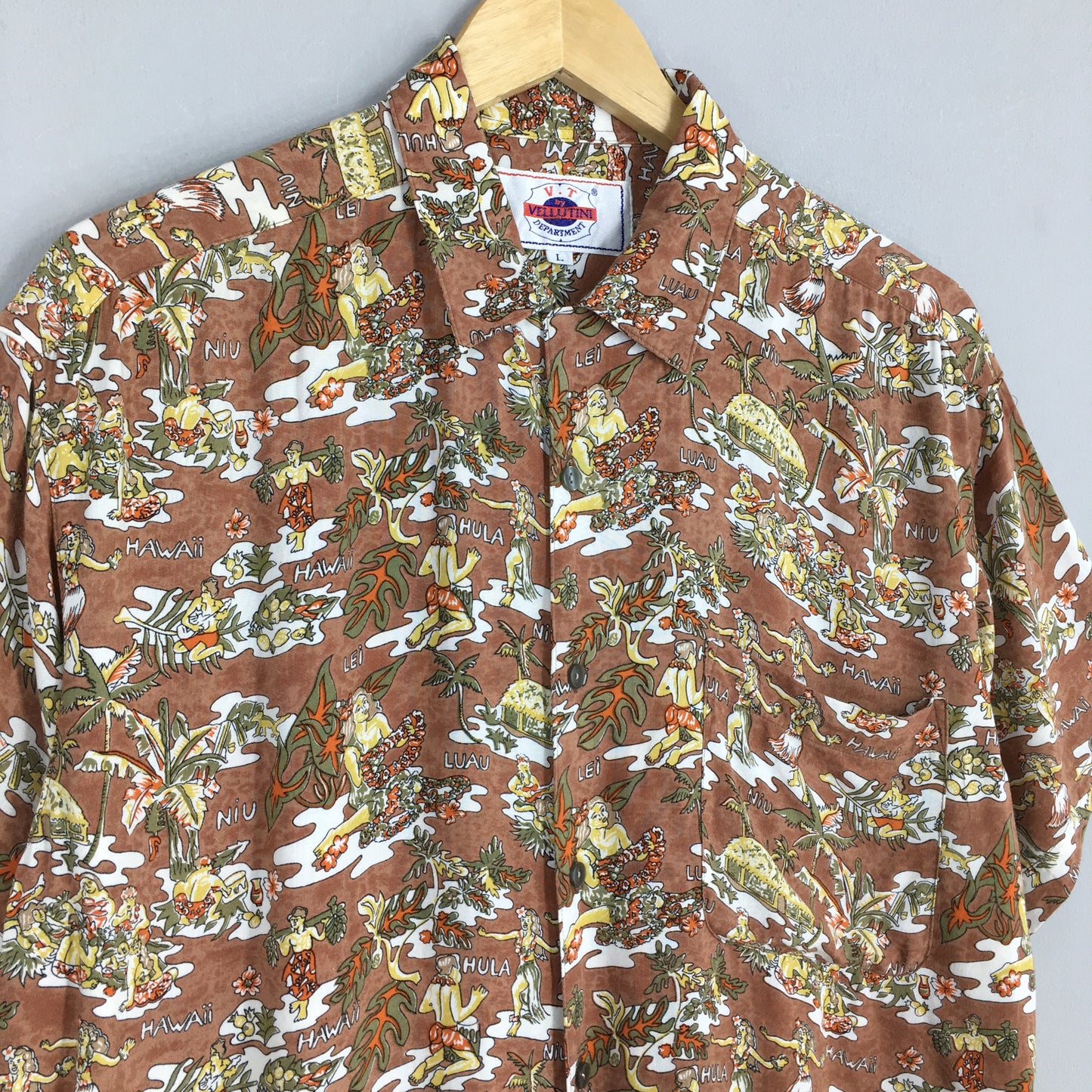 Hawaiian Aloha Hula Girl Tropical Rayon Shirt Large