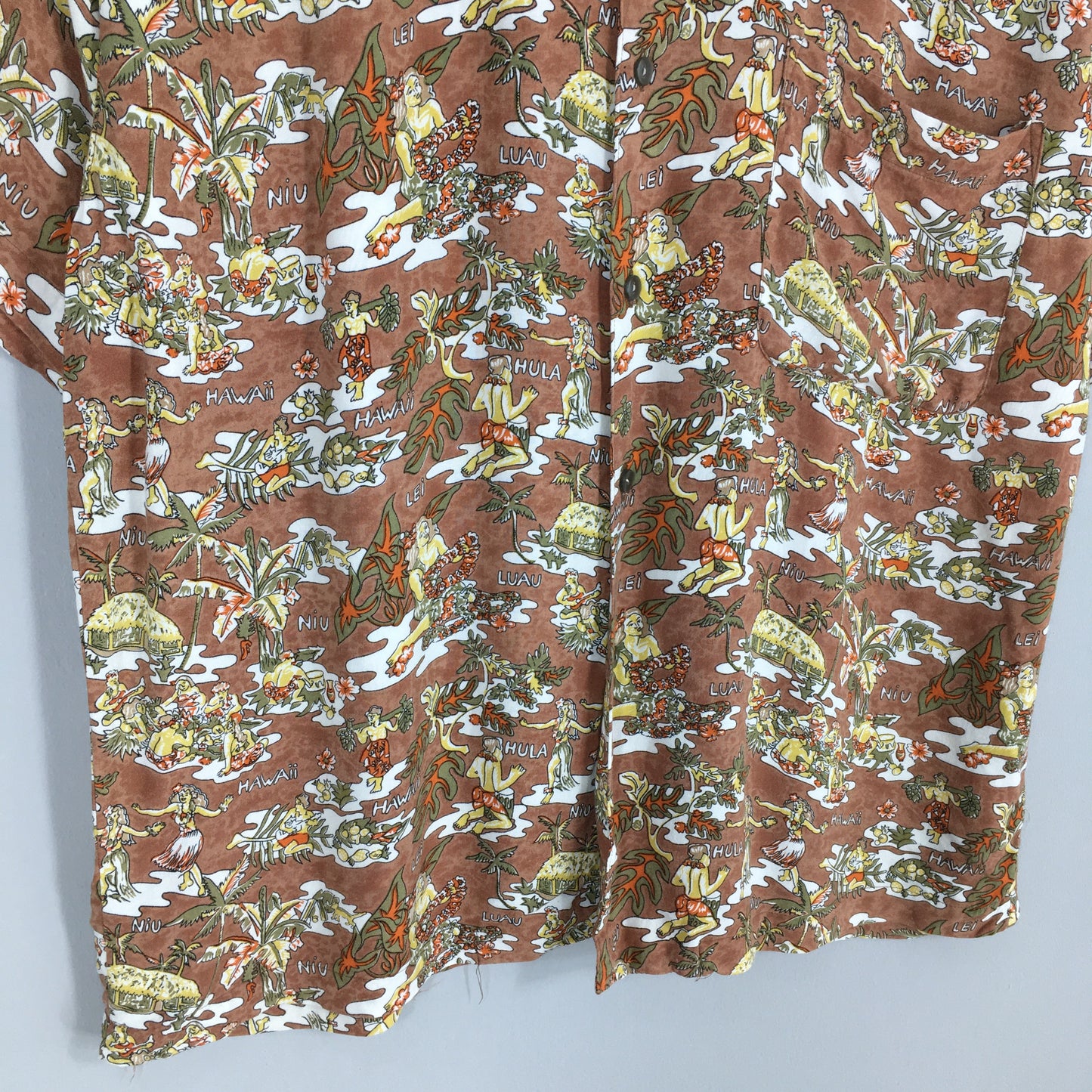 Hawaiian Aloha Hula Girl Tropical Rayon Shirt Large