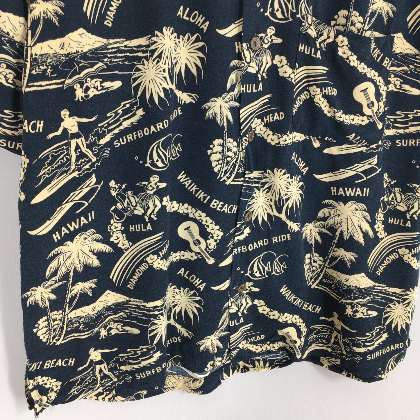 Bear Waikiki Beach Surfing Ukulele Beach Rayon Shirt