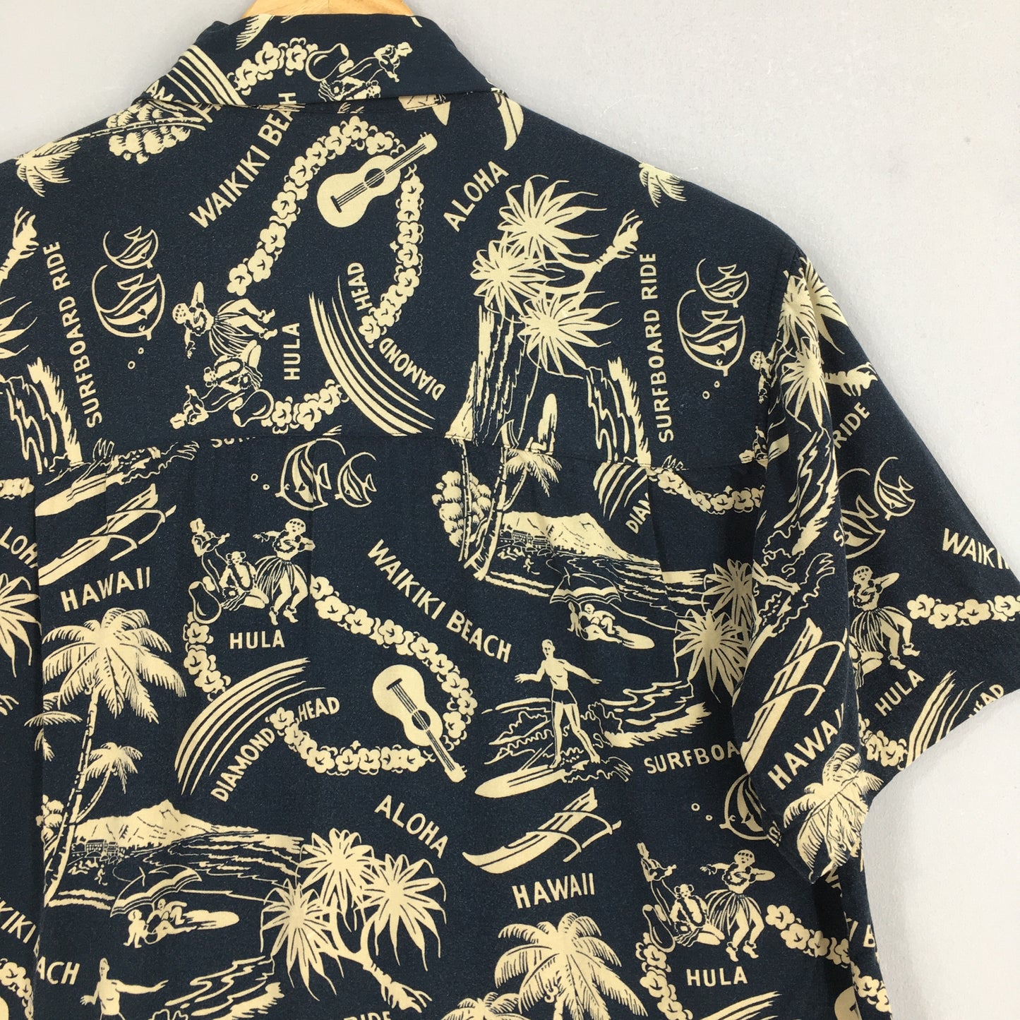 Bear Waikiki Beach Surfing Ukulele Beach Rayon Shirt