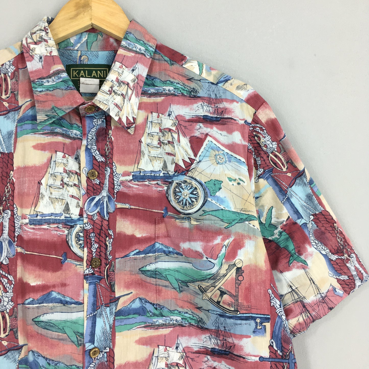 Kalani Big Whale Sailing Beach &nbsp;Hawaiian Shirt XLarge