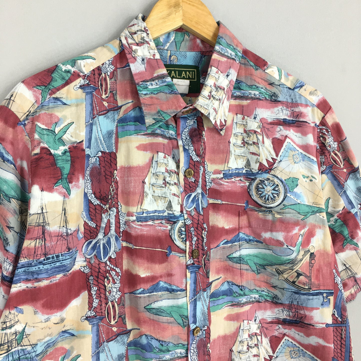 Kalani Big Whale Sailing Beach &nbsp;Hawaiian Shirt XLarge