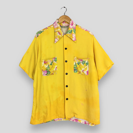 Real Mcoy's Patina Hawaiian Hibiscus Flower Rayon Shirt