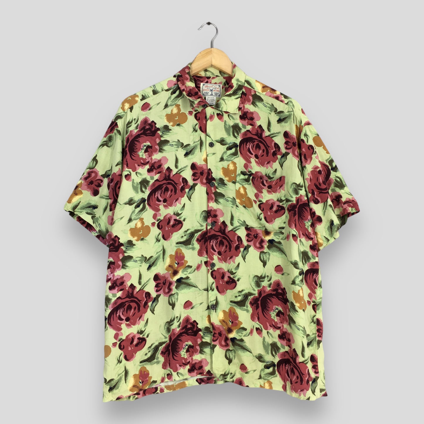 Hawaiian Roses Flower Rayon Shirt Large