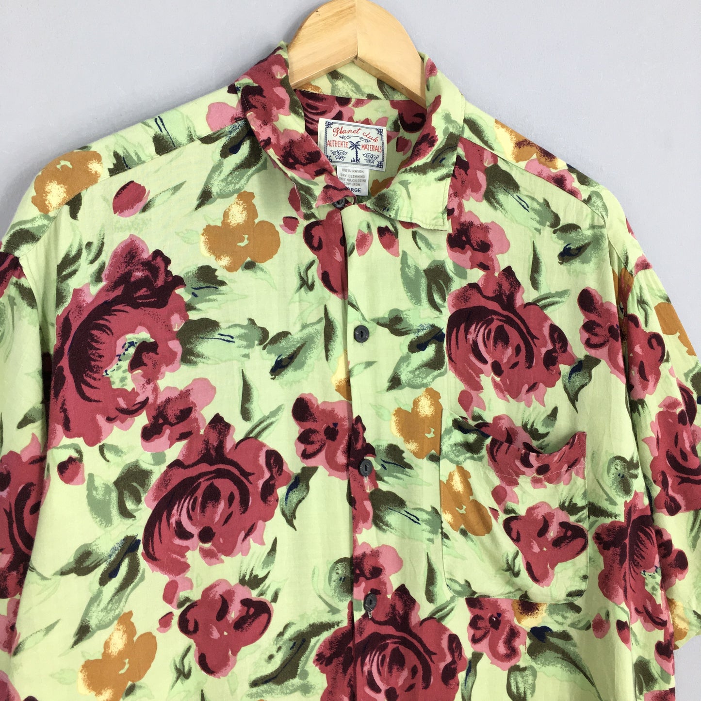 Hawaiian Roses Flower Rayon Shirt Large