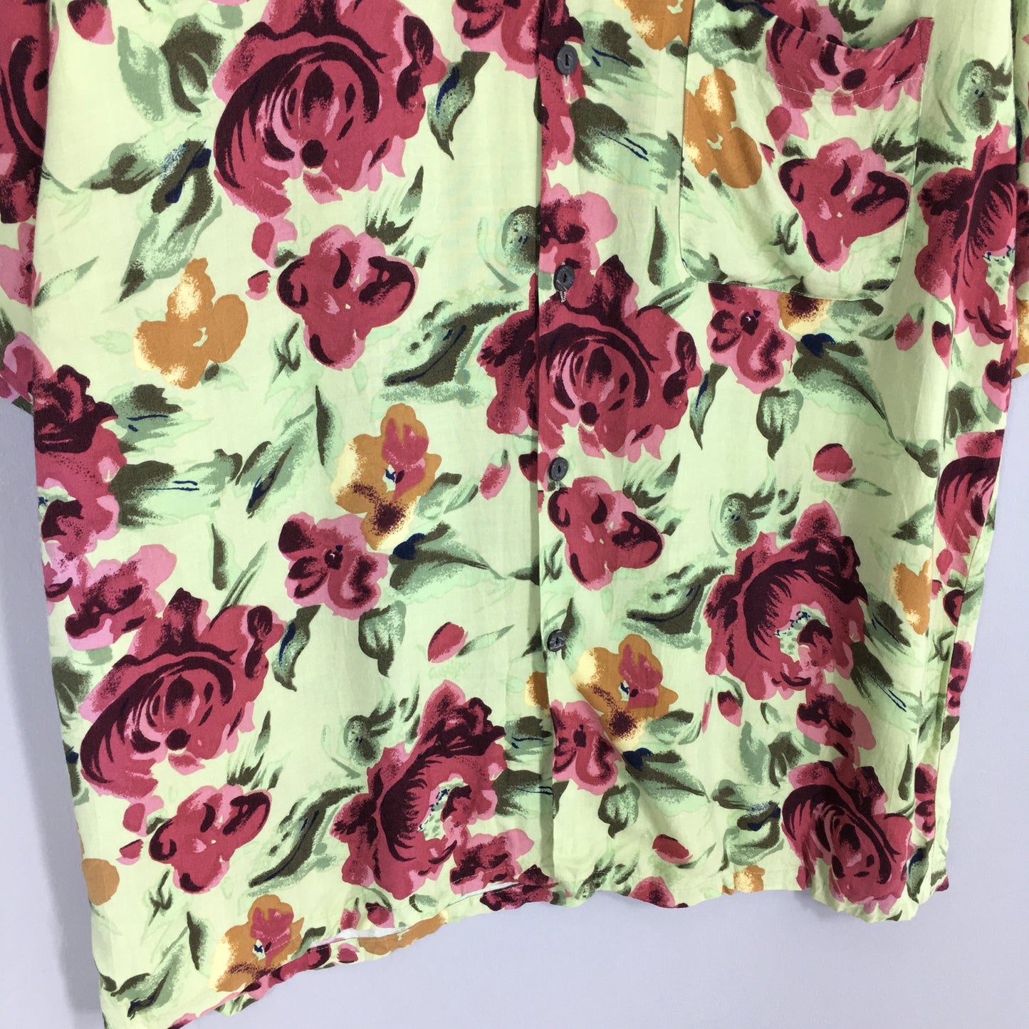 Hawaiian Roses Flower Rayon Shirt Large