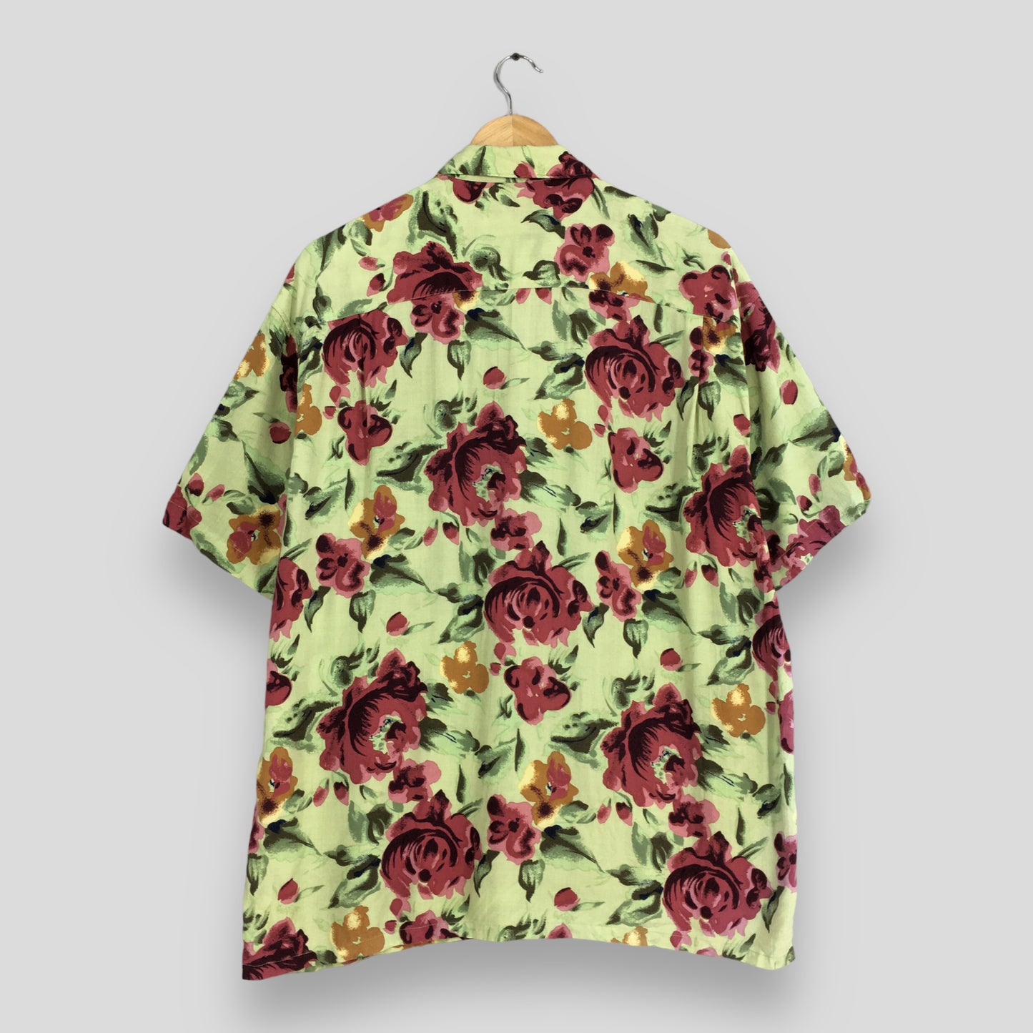 Hawaiian Roses Flower Rayon Shirt Large