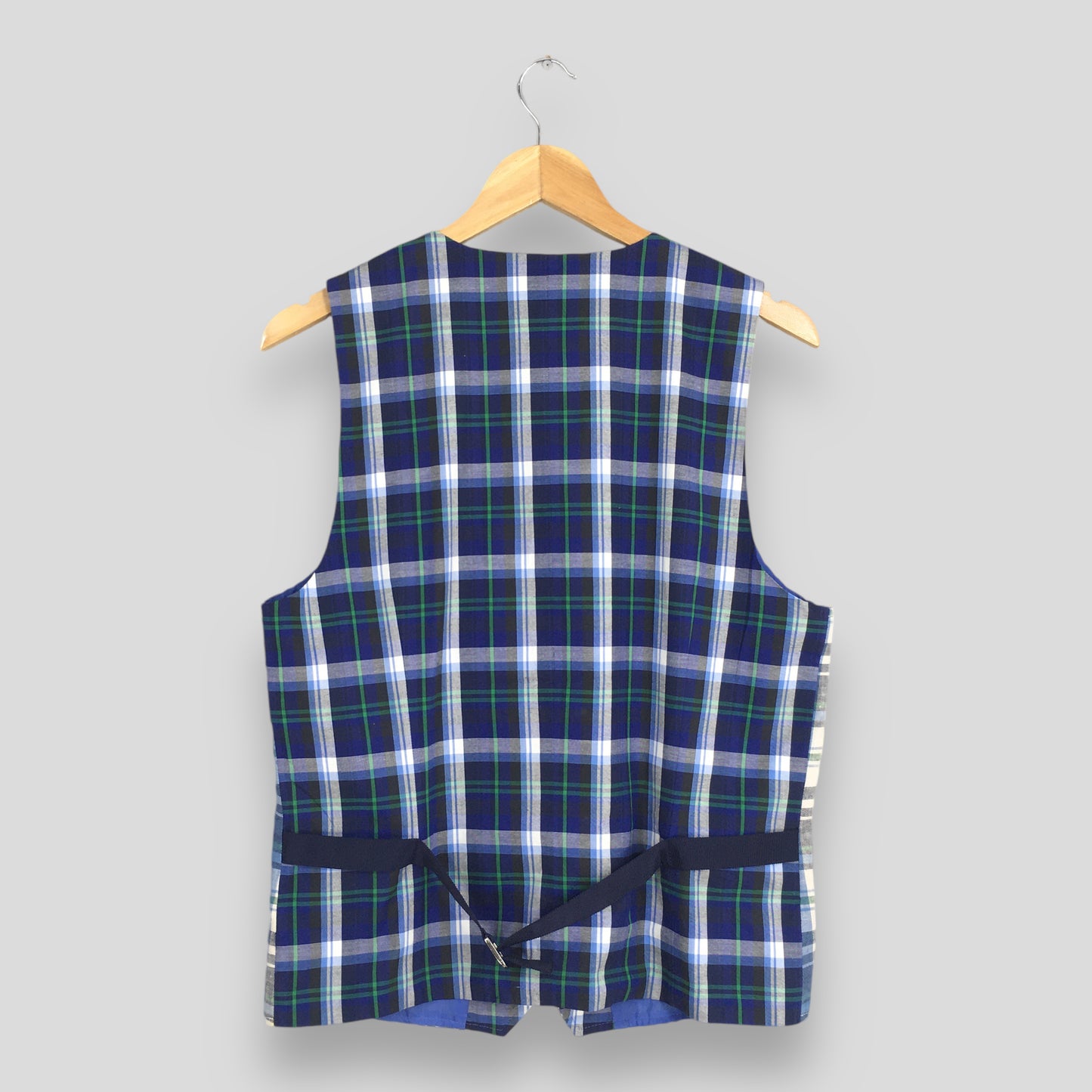 Sacai Japan Tartan Plaid Blue Linen Vest Jacket Size 2