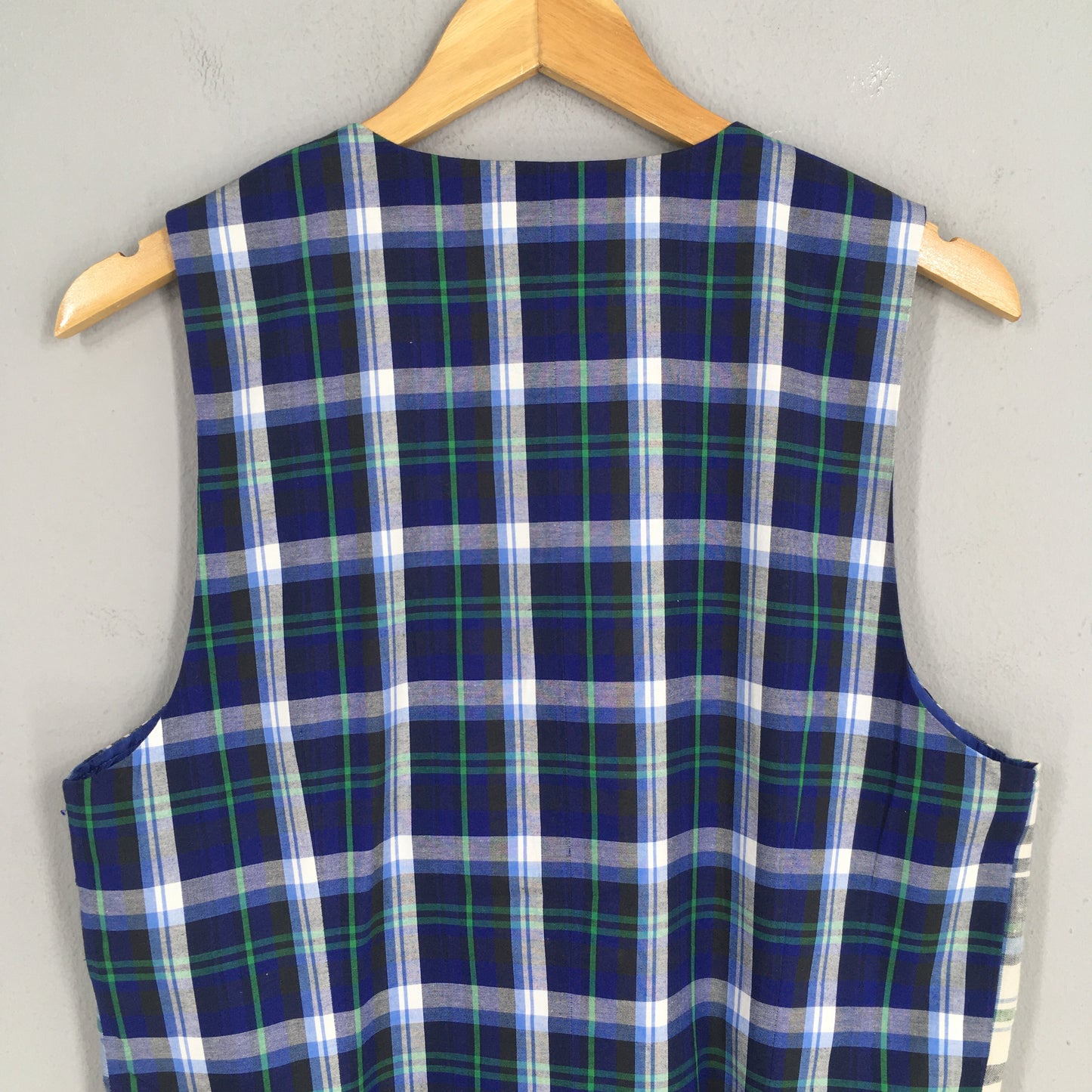 Sacai Japan Tartan Plaid Blue Linen Vest Jacket Size 2