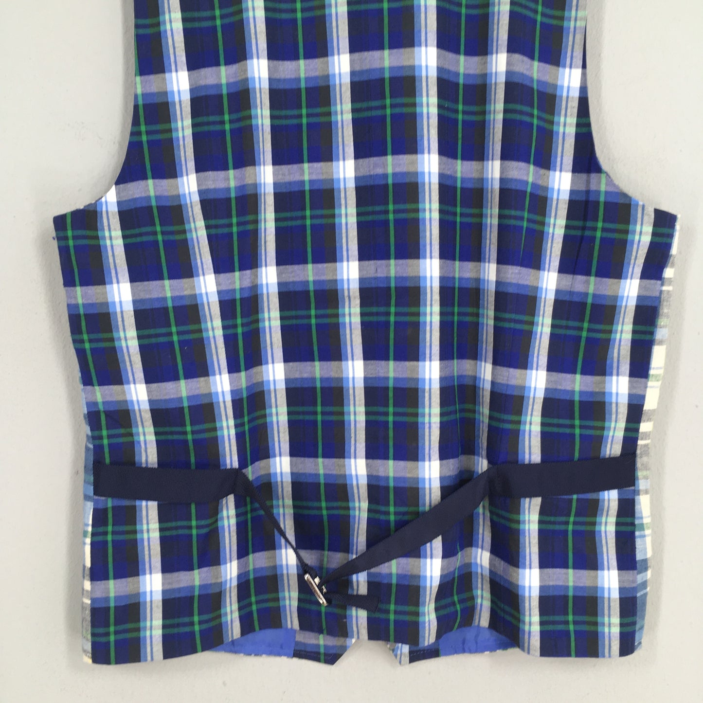 Sacai Japan Tartan Plaid Blue Linen Vest Jacket Size 2