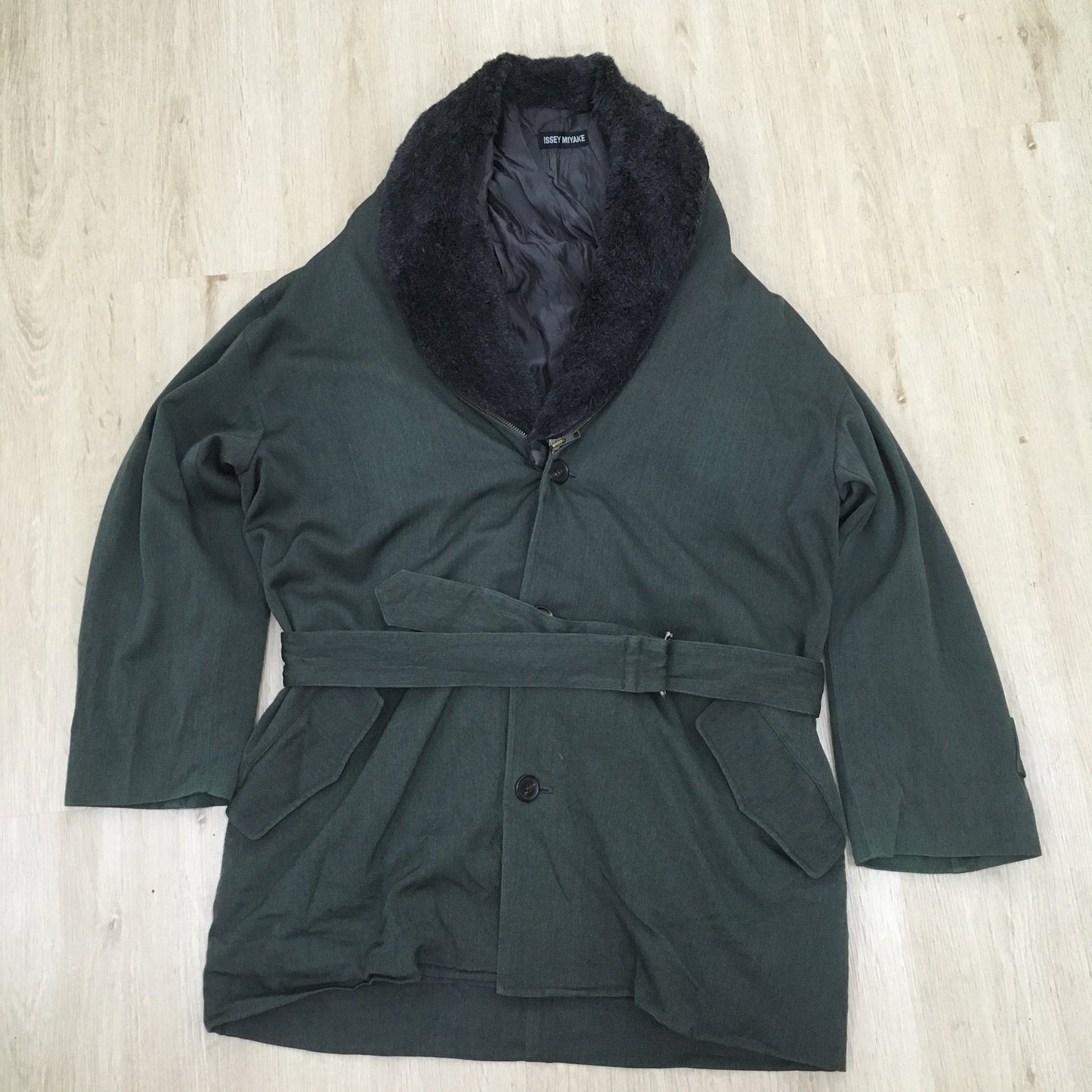 Issey Miyake Faux Fur Wool Green Jacket Medium