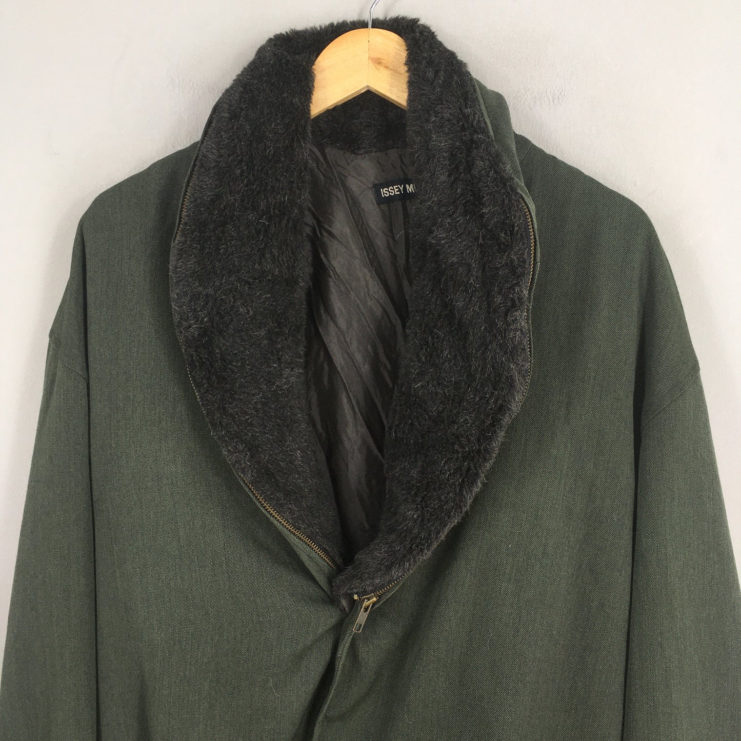 Issey Miyake Faux Fur Wool Green Jacket Medium