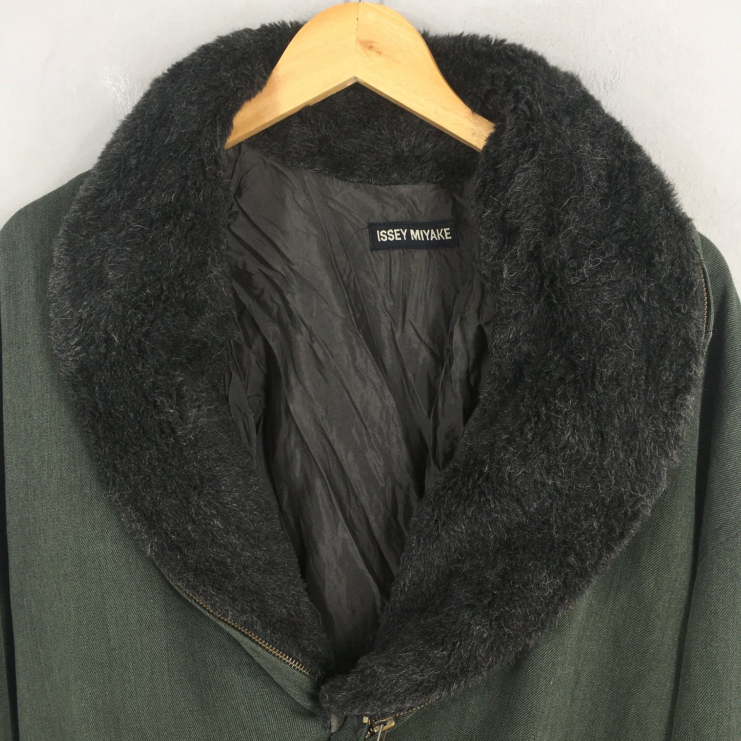 Issey Miyake Faux Fur Wool Green Jacket Medium