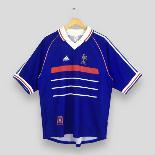 1998-99 Adidas France Football Blue Stripes Jersey Large