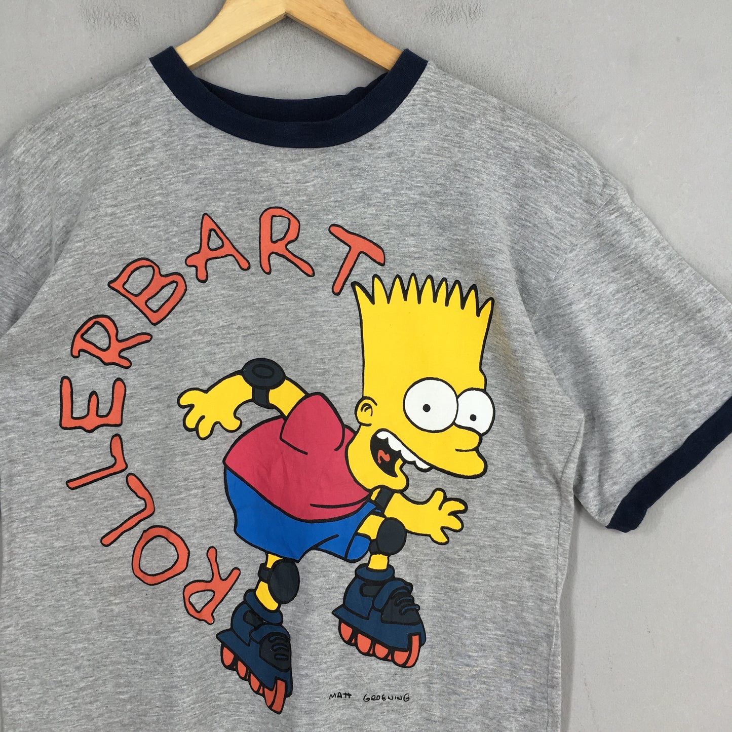 Bart Simpson Rollerbart Cartoon Ringer T shirt Medium